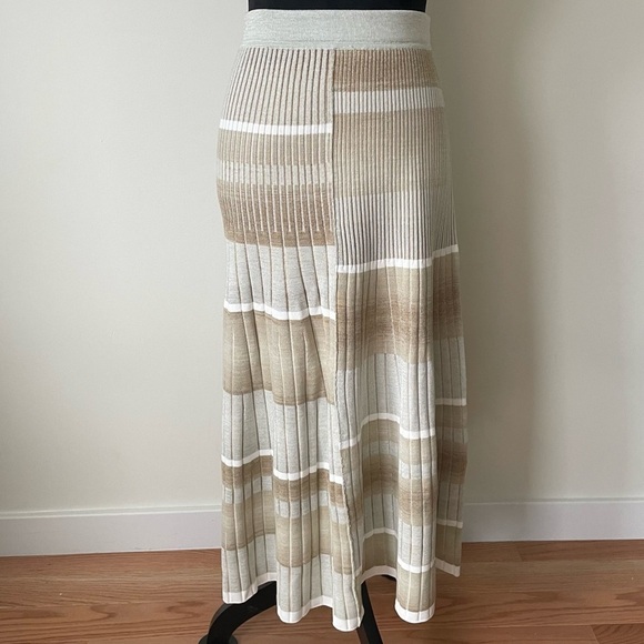 JONATHAN SIMKHAI Neutral Beige Tide Stripe Louise Striped Space Dye Midi Skirt - Picture 5 of 11